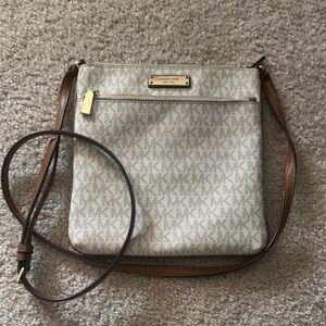 Michael Kors Light Gray and Brown Crossbody Bag